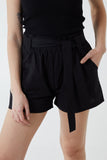 Light Blue Paper Bag Waist Belted Shorts For Women LARGE - Dropwear