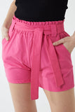 Linen Paper Bag Waist Belted Shorts For Women LARGE - Dropwear