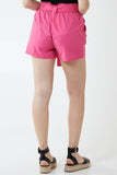 Light Blue Paper Bag Waist Belted Shorts For Women MEDIUM - Dropwear