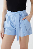 Black Paper Bag Waist Belted Shorts For Women LARGE - Dropwear