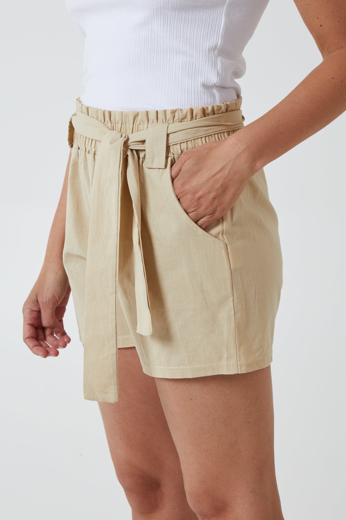 Black Paper Bag Waist Belted Shorts For Women SMALL - Dropwear