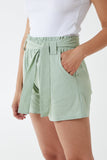 Sage Paper Bag Waist Belted Shorts For Women SMALL - Dropwear