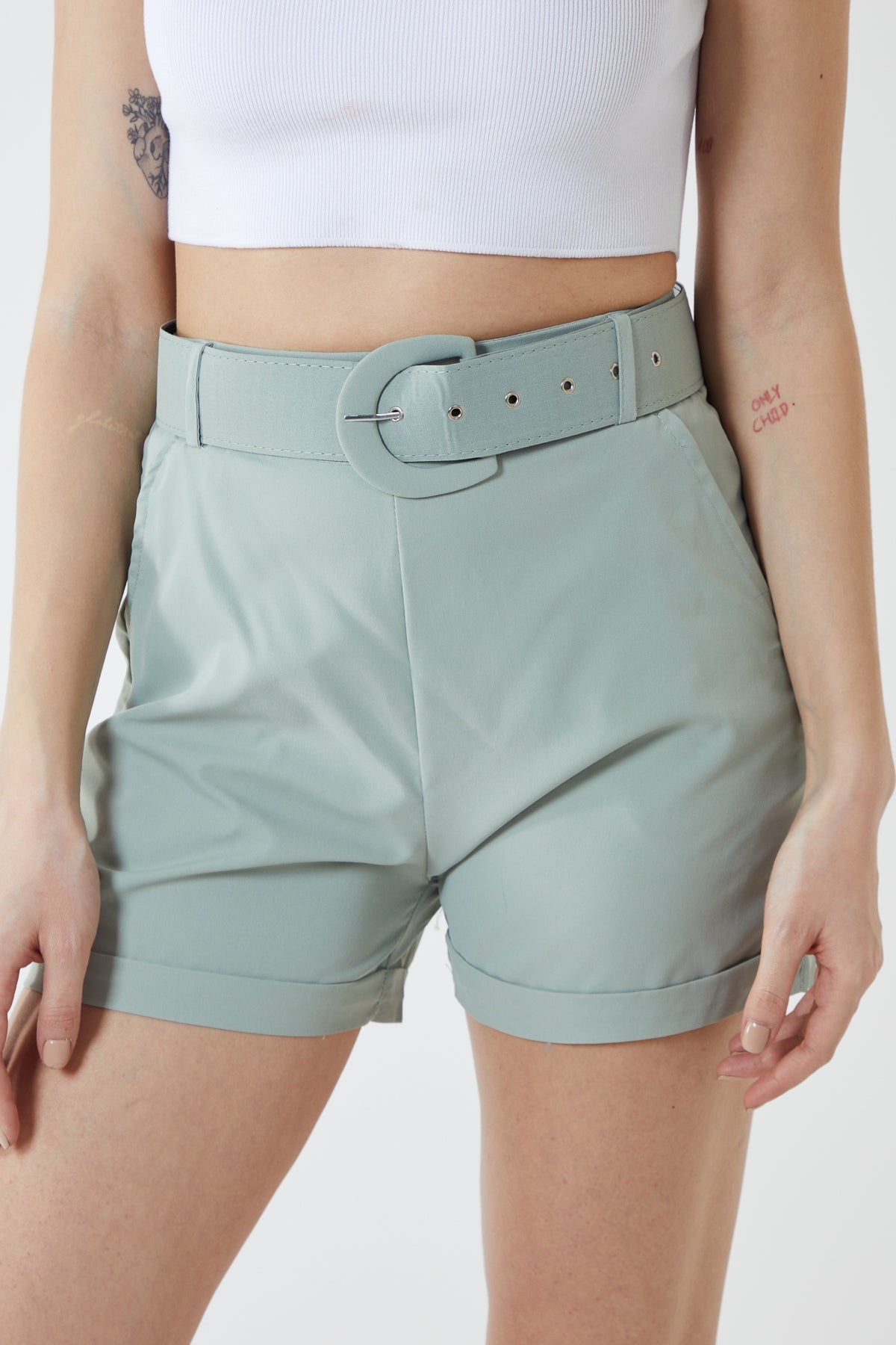 Blue Wide Belted Shorts For Women 12 - Dropwear