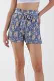 Blue Floral Pleated Tie Shorts For Women SMALL - Dropwear