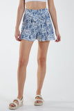 Blue Paisley Pleated Tie Shorts For Women MEDIUM - Dropwear