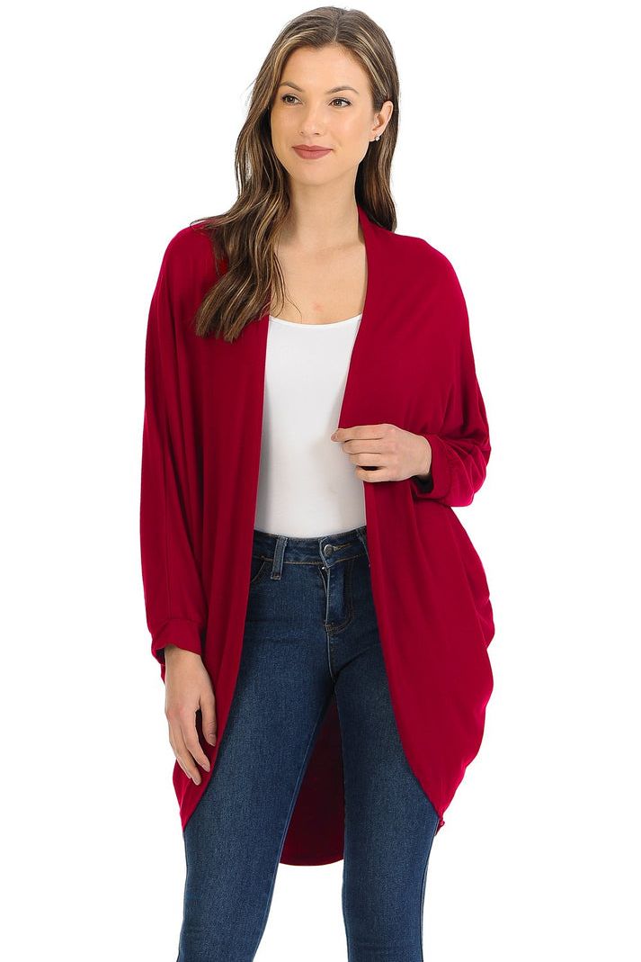 Red Plus Size Batwing Long Open Cardigan Top For Women 16-18 - Dropwear