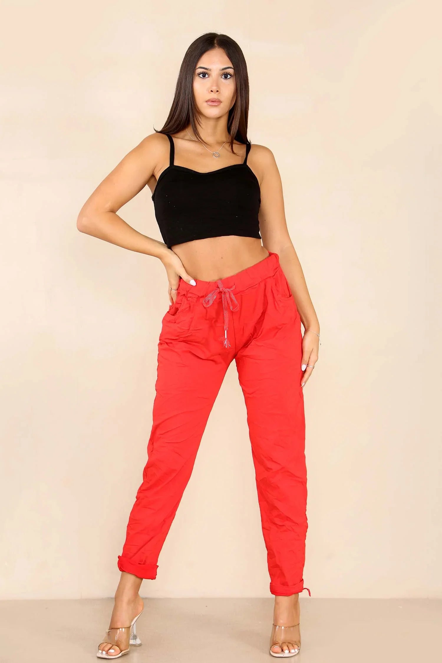 Navy Blue Italian Glitter Drawstring Waistband Magic Pants For Women 10 - Dropwear