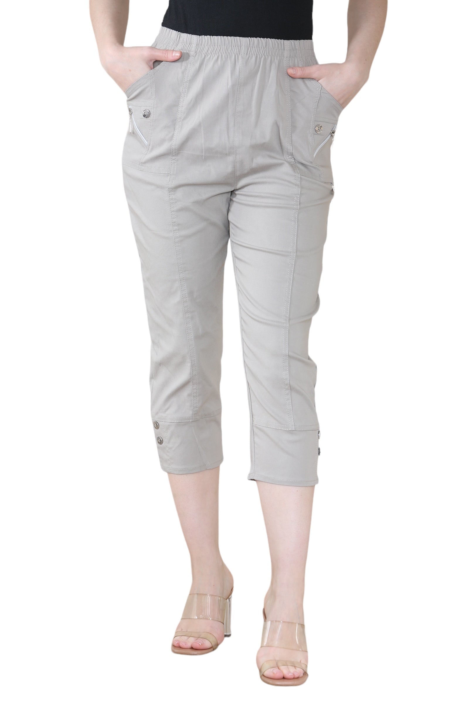 Grey Cherry Berry Capri Trousers For Women 16 - Dropwear