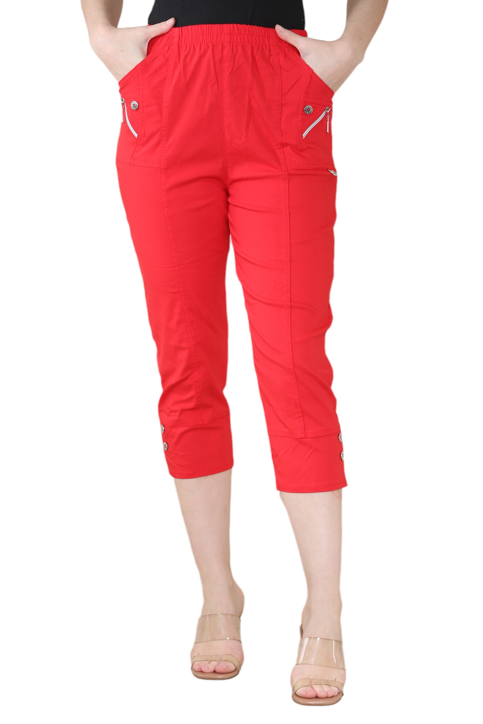 Khaki Cherry Berry Capri Trousers For Women 24 - Dropwear
