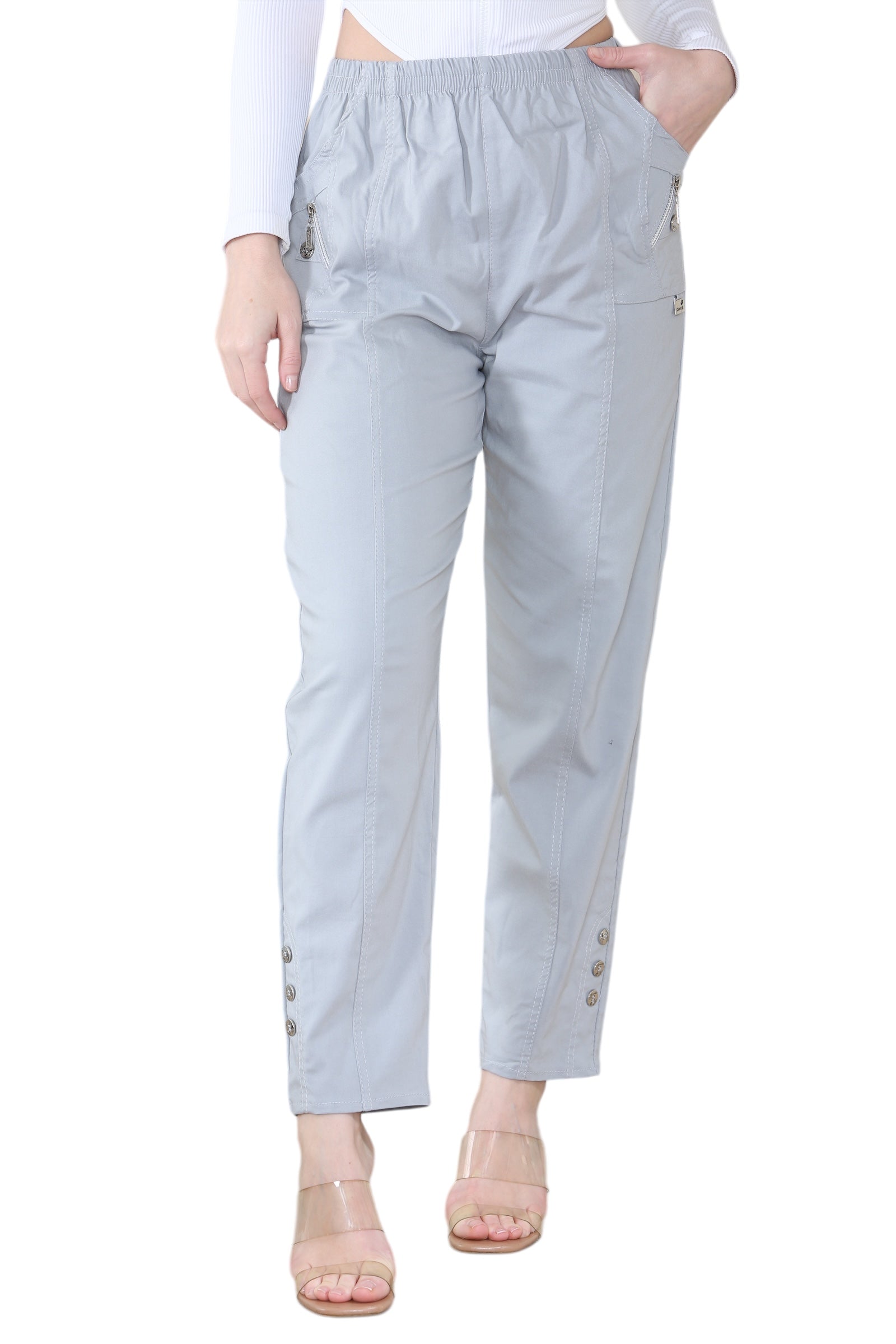 Grey Full Length Cherry Berry Long Pants Women Trousers For Women 18 - Dropwear