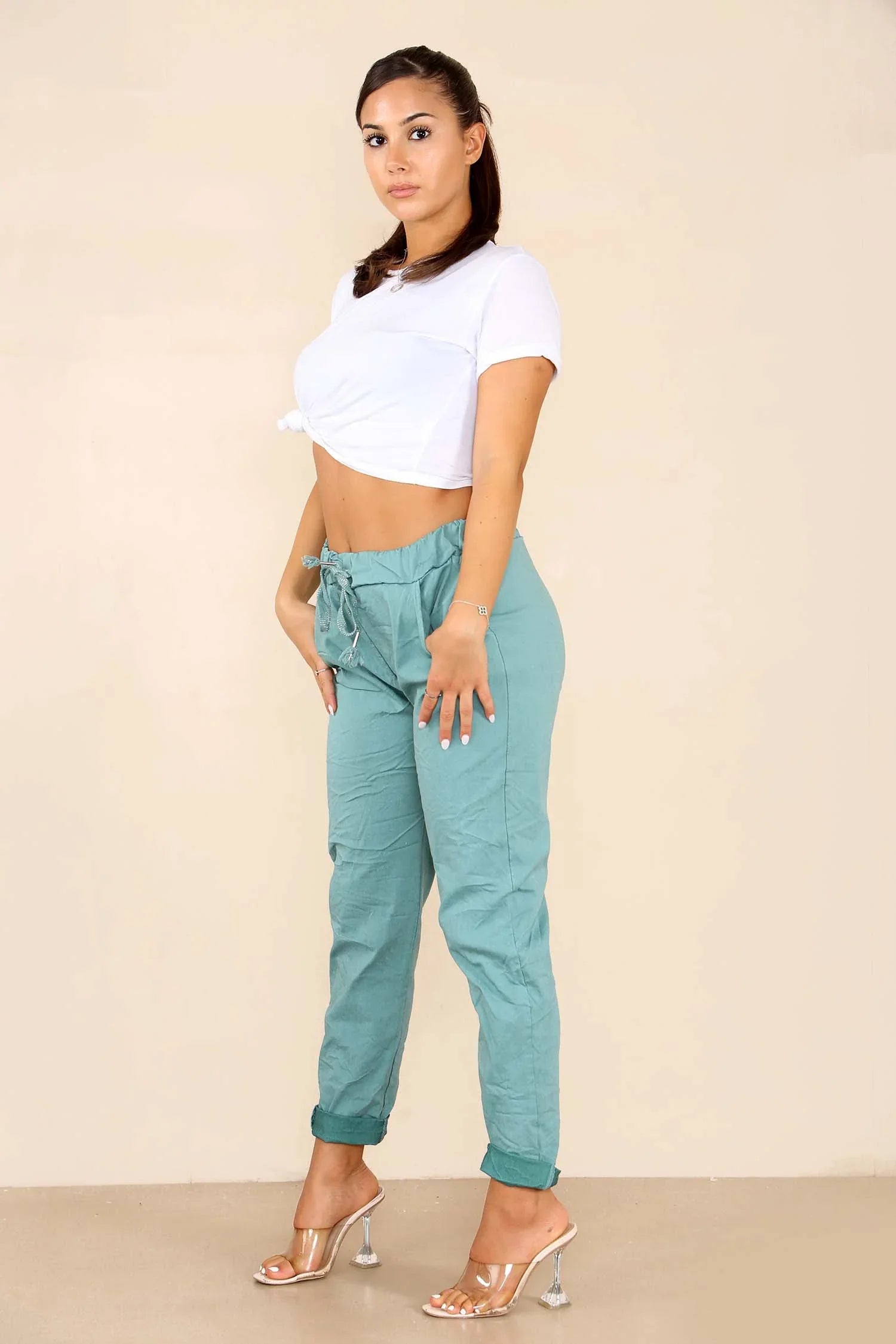 Royal Blue Italian Glitter Drawstring Waistband Magic Pants For Women 8 - Dropwear