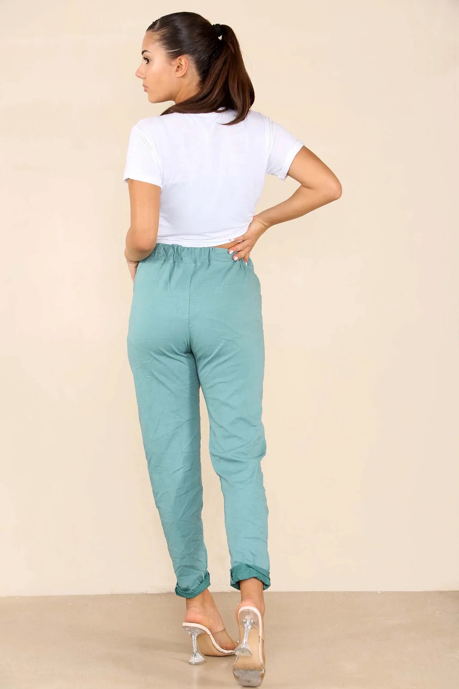 Royal Blue Italian Glitter Drawstring Waistband Magic Pants For Women 10 - Dropwear