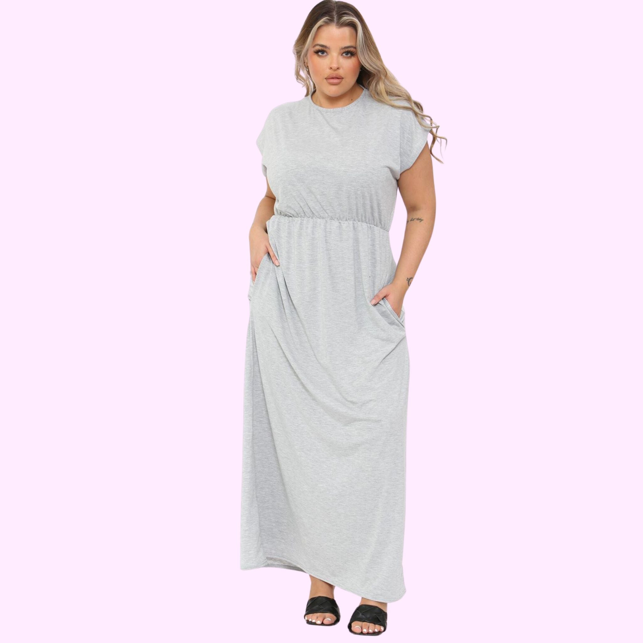Silver SHORT SLEEVE MAXI DRESS For Women 24-26 - Dropwear