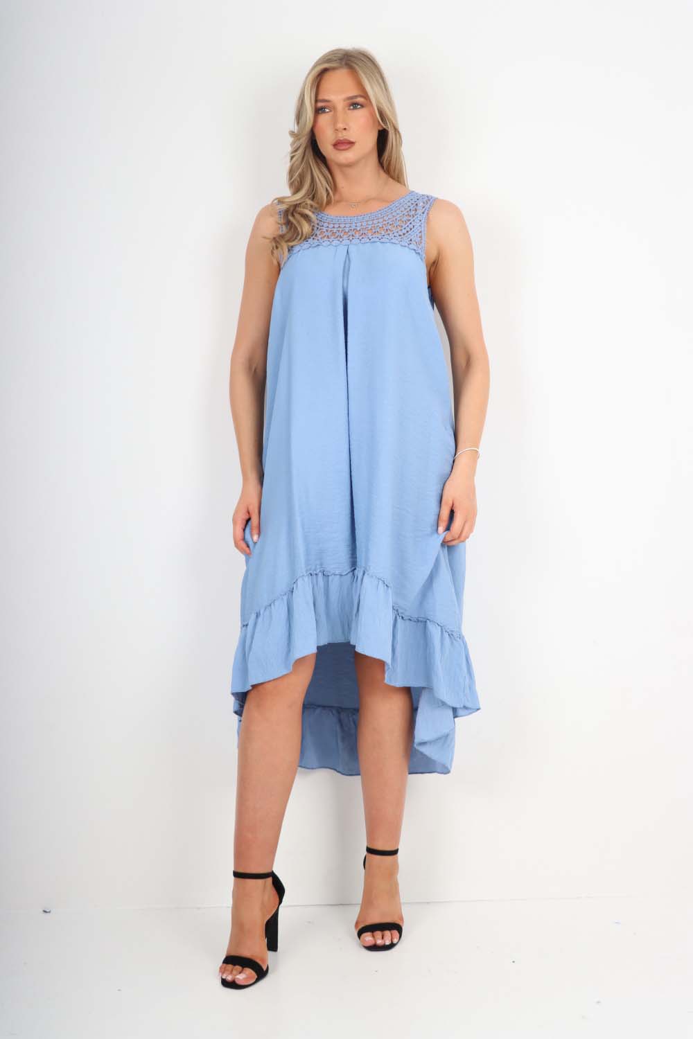 Italian Lace Neckline Dipped Hem Dress For Women  - Dropwear