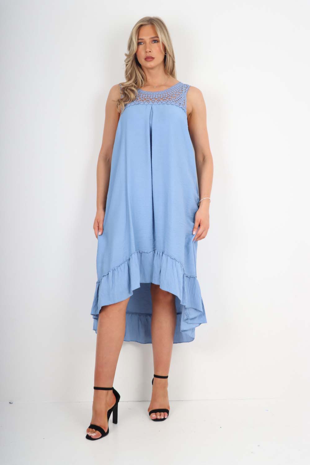 Italian Lace Neckline Dipped Hem Dress For Women  - Dropwear