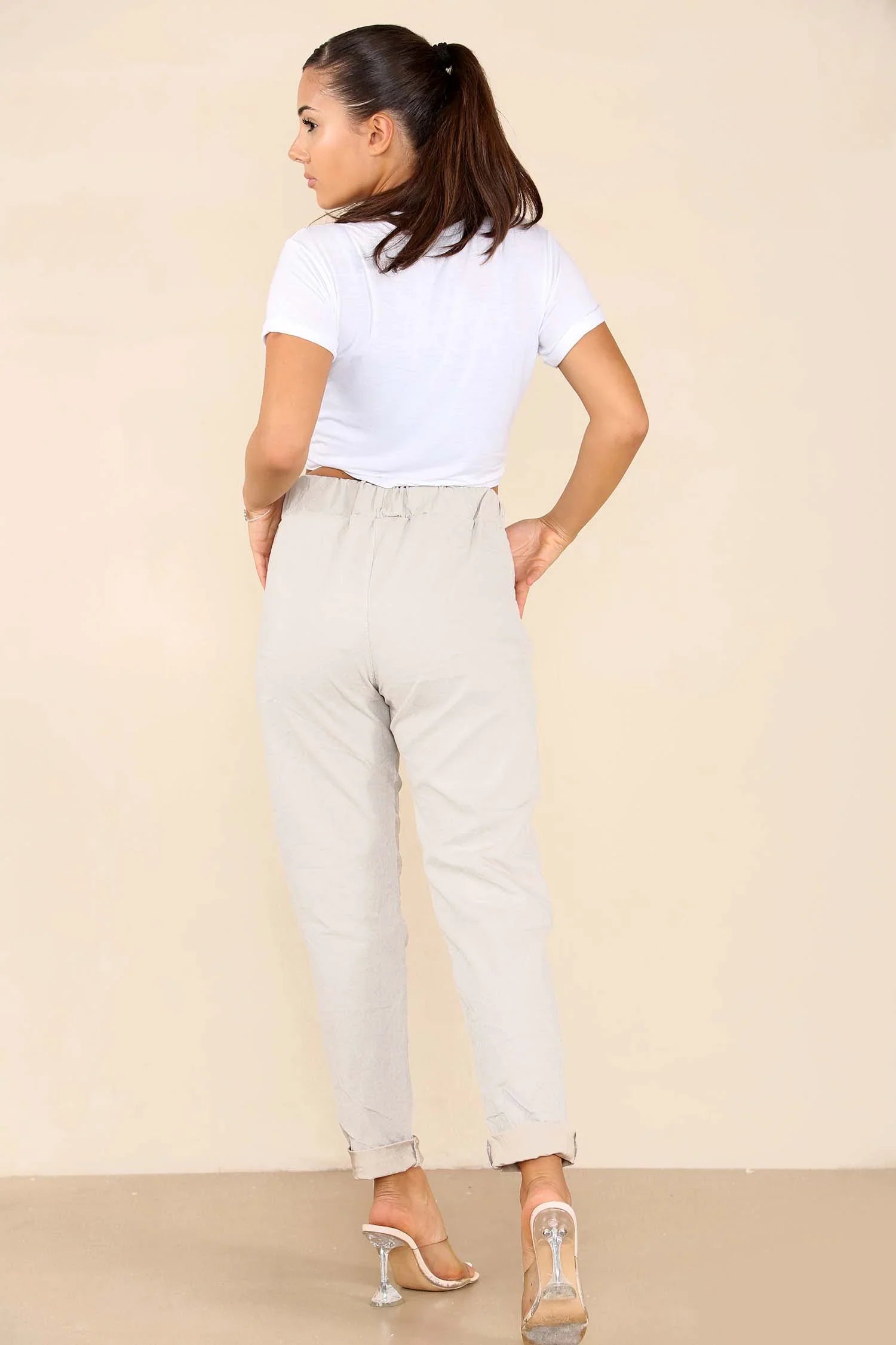 Sky Blue Italian Glitter Drawstring Waistband Magic Pants For Women 8 - Dropwear