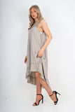 Pink Italian Lace Neckline Dipped Hem Dress For Women ONE SIZE (FITS UK 10-18) - Dropwear