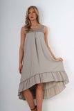 Baby Pink Italian Lace Neckline Dipped Hem Dress For Women ONE SIZE (FITS UK 10-18) - Dropwear