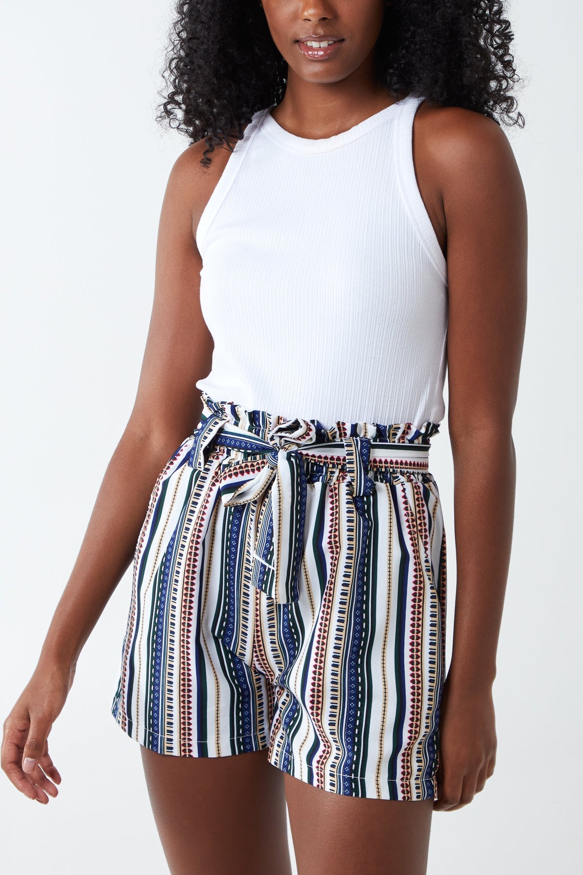 Multi Color Belted Shorts with Stripes For Women SMALL - Dropwear
