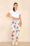 White Plus Size Italian Abstract Paint Print Drawstring Cotton Joggers For Women 20 - Dropwear