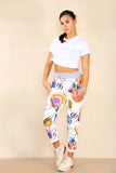 White Plus Size Italian Abstract Paint Print Drawstring Cotton Joggers For Women 18 - Dropwear