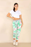 Pink Plus Size Italian Rose Flower Print Drawstring Cotton Joggers For Women 20 - Dropwear