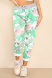 Plus Size Italian Rose Flower Print Drawstring Cotton Joggers For Women  - Dropwear