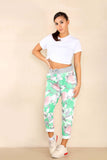 Pink Plus Size Italian Rose Flower Print Drawstring Cotton Joggers For Women 22 - Dropwear
