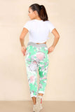 Sky Blue Plus Size Italian Rose Flower Print Drawstring Cotton Joggers For Women 16 - Dropwear