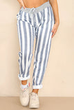 Black Plus Size Italian Striped Print Drawstring Cotton Joggers For Women 16 - Dropwear