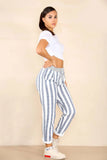 Black Plus Size Italian Striped Print Drawstring Cotton Joggers For Women 22 - Dropwear