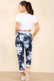 Navy Blue Plus Size Italian Lily Print Drawstring Cotton Joggers For Women 22 - Dropwear