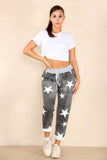 Black Plus Size Italian Star Print Drawstring Cotton Joggers For Women 16 - Dropwear