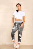 Black Plus Size Italian Star Print Drawstring Cotton Joggers For Women 20 - Dropwear