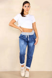 Italian Plain Drawstring Cotton Joggers For Women  - Dropwear