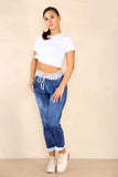 Light Denim Italian Plain Drawstring Cotton Joggers For Women 10 - Dropwear