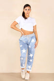 Light Denim Plus Size Italian Star Print Drawstring Cotton Joggers For Women 16 - Dropwear