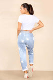 Light Denim Plus Size Italian Star Print Drawstring Cotton Joggers For Women 20 - Dropwear