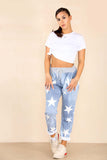 Light Denim Plus Size Italian Star Print Drawstring Cotton Joggers For Women 22 - Dropwear