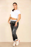 Dark Black Italian Plain Drawstring Cotton Joggers For Women 8 - Dropwear