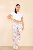 Pink Plus Size Italian Rose Flower Print Drawstring Cotton Joggers For Women 18 - Dropwear