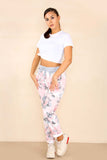Lime Green Plus Size Italian Rose Flower Print Drawstring Cotton Joggers For Women 20 - Dropwear