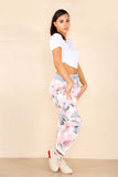 Lime Green Plus Size Italian Rose Flower Print Drawstring Cotton Joggers For Women 22 - Dropwear