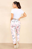 Pink Plus Size Italian Rose Flower Print Drawstring Cotton Joggers For Women 16 - Dropwear