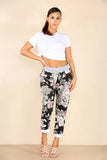 Plus Size Italian Floral Print Drawstring Cotton Joggers For Women  - Dropwear