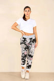 Plus Size Italian Floral Print Drawstring Cotton Joggers - Black & Blue For Women  - Dropwear