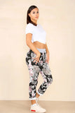 Blue Plus Size Italian Floral Print Drawstring Cotton Joggers - Black & Blue For Women 22 - Dropwear