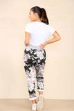 Blue Italian Floral Print Drawstring Cotton Joggers - Black & Blue For Women 10 - Dropwear