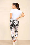 Blue Plus Size Italian Floral Print Drawstring Cotton Joggers For Women 18 - Dropwear