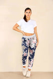 Black Plus Size Italian Floral Print Drawstring Cotton Joggers For Women 16 - Dropwear